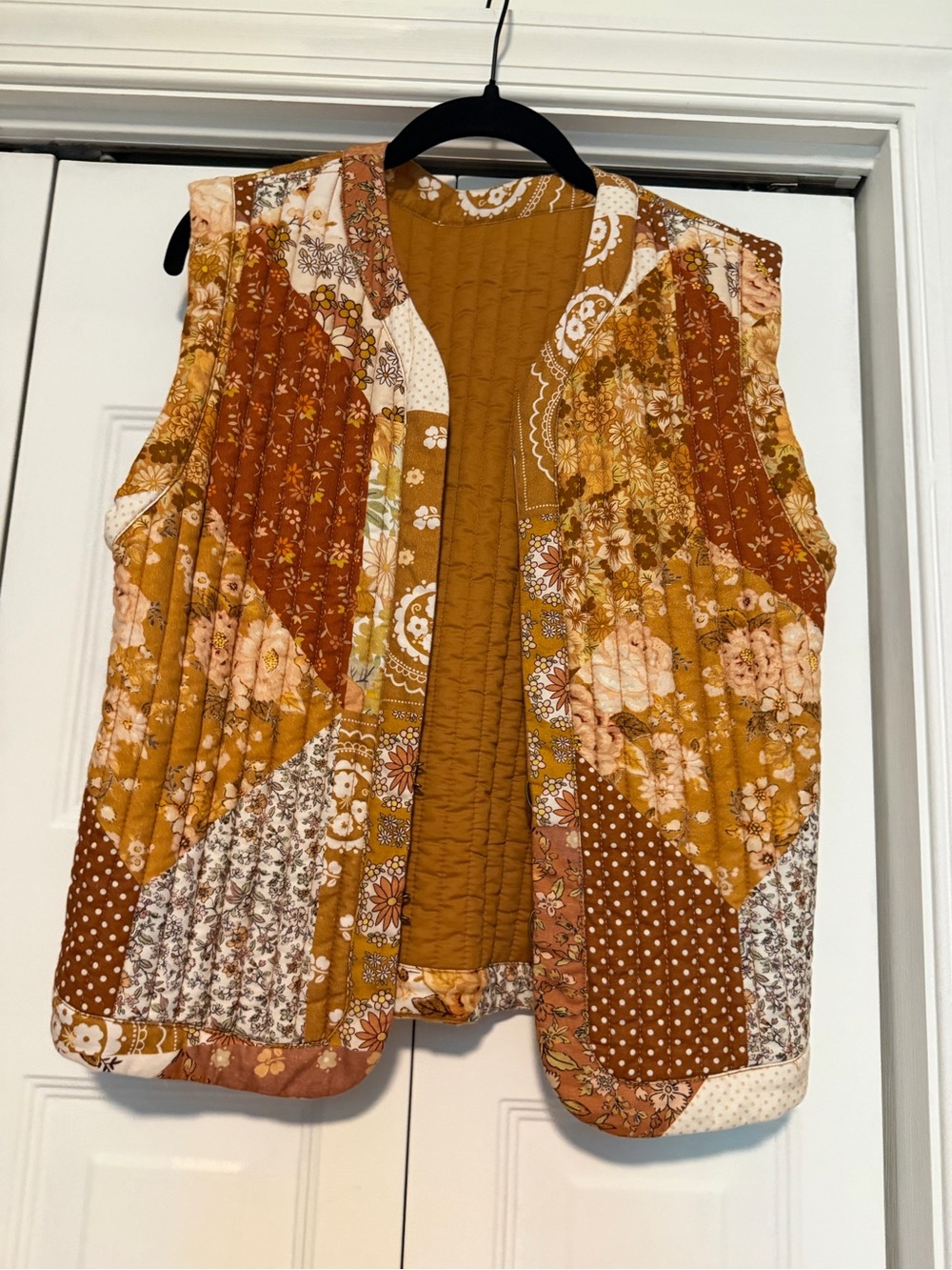 Spell Quilted Patchwork Vest in Mustard and Rust